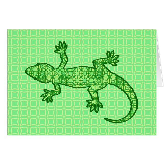 Tribal batik Gecko - lime and emerald grönt OBS Kort (Framsidan Horizontal)