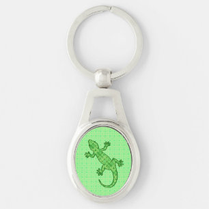 Tribal batik Gecko - lime and emerald grönt Ovalt Silverfärgad Nyckelring