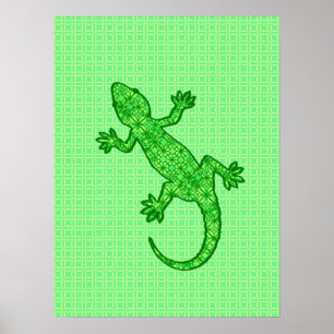Tribal batik Gecko - lime and emerald grönt Poster