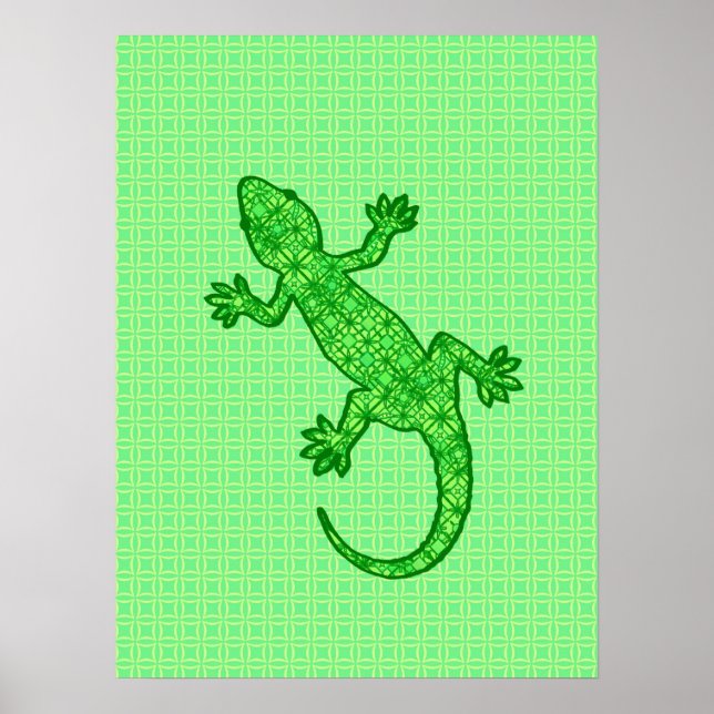 Tribal batik Gecko - lime and emerald grönt Poster (Framsidan)