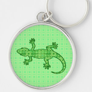 Tribal batik Gecko - lime and emerald grönt Rund Silverfärgad Nyckelring