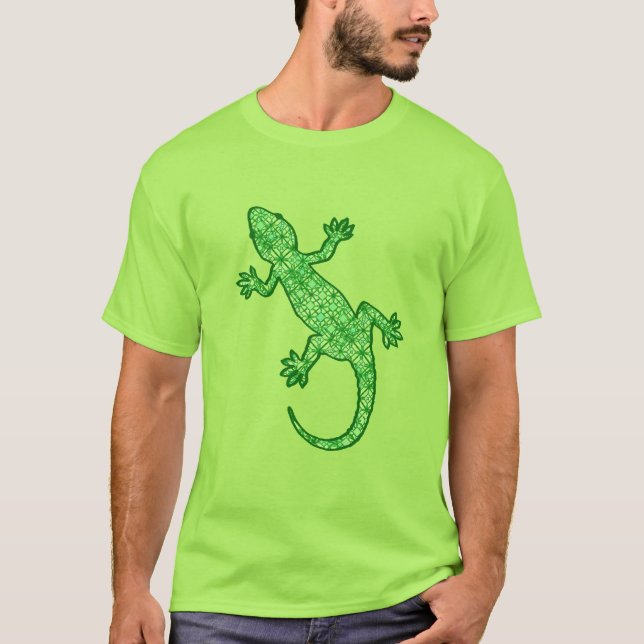 Tribal batik Gecko - lime and emerald grönt T-shirt (Framsida)
