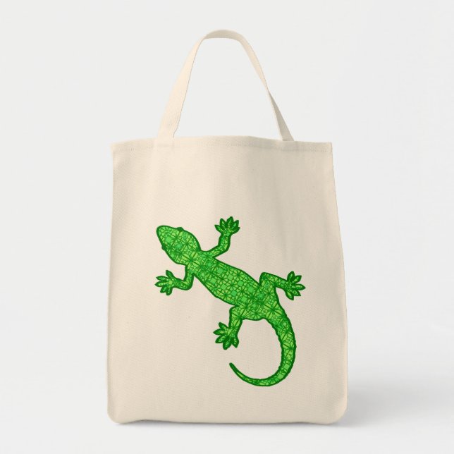 Tribal Batik Gecko - Lime and Emerald Grönt Tygkasse (Framsidan)