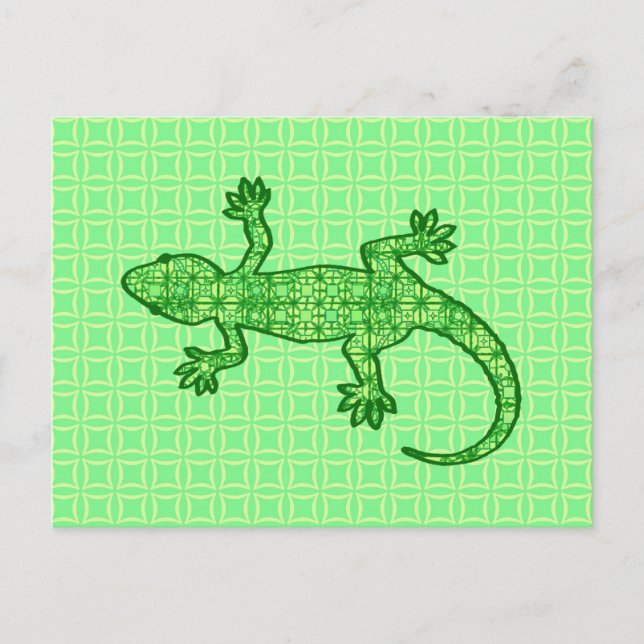 Tribal batik Gecko - lime och smaragdgrön Vykort (Framsida)