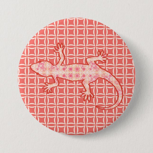 Tribal batik Gecko - rosa av korall och grädde Knapp (Framsida)