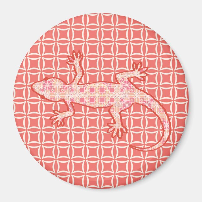 Tribal batik Gecko - rosa av korall och grädde Magnet (Framsidan)