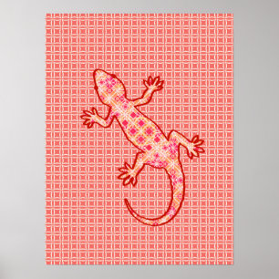 Tribal batik Gecko - rosa av korall och grädde Poster