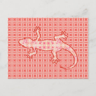 Tribal batik Gecko - rosa av korall och grädde Vykort