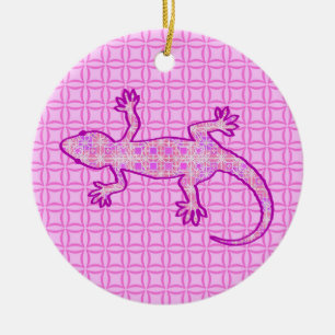 Tribal batik Gecko - rosa av orchid och snäcka Julgransprydnad Keramik