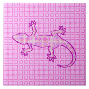 Tribal batik Gecko - rosa av orchid och snäcka Kakelplatta