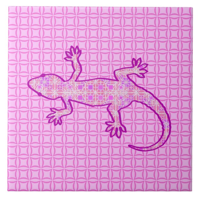 Tribal batik Gecko - rosa av orchid och snäcka Kakelplatta (Framsidan)