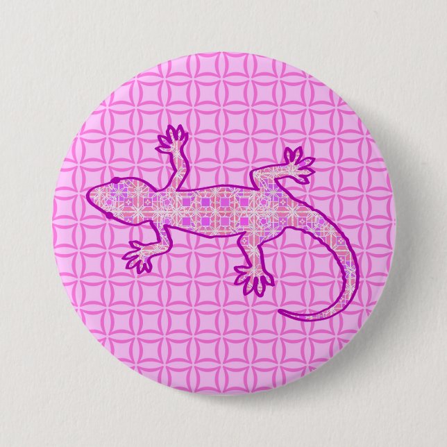 Tribal batik Gecko - rosa av orchid och snäcka Knapp (Framsida)