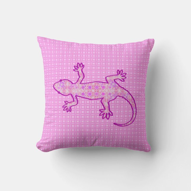 Tribal batik Gecko - rosa av orchid och snäcka Kudde (Framsida)