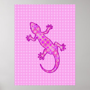 Tribal batik Gecko - rosa av orchid och snäcka Poster
