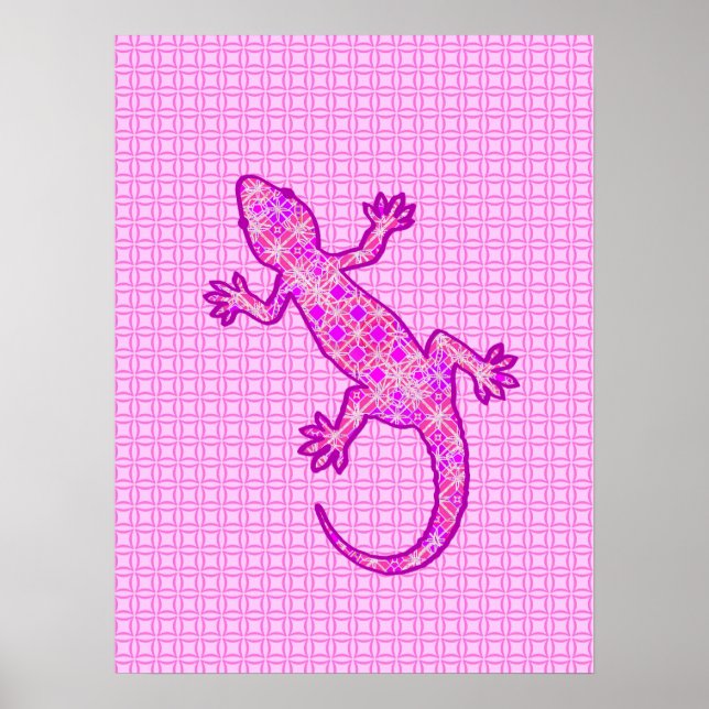Tribal batik Gecko - rosa av orchid och snäcka Poster (Framsidan)