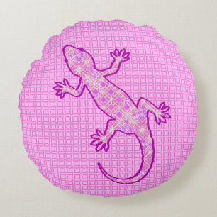 Tribal batik Gecko - rosa av orchid och snäcka Rund Kudde