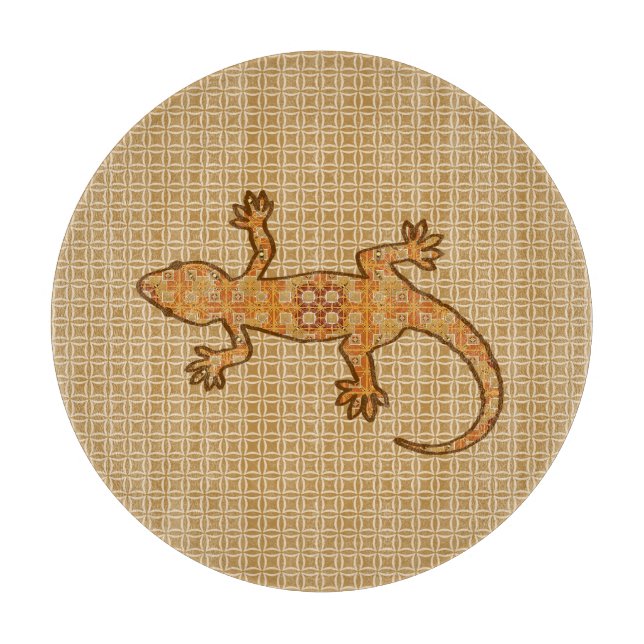 Tribal batik Gecko - rost, gult och tan (Framsidan)