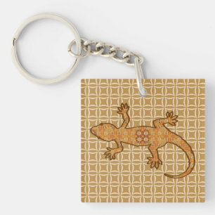 Tribal batik Gecko - rost, gult och tan