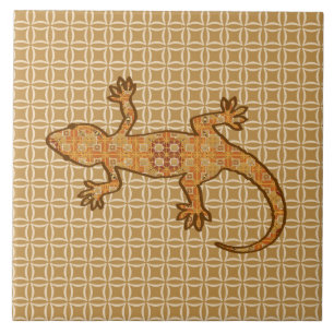 Tribal batik Gecko - rost, gult och tan Kakelplatta