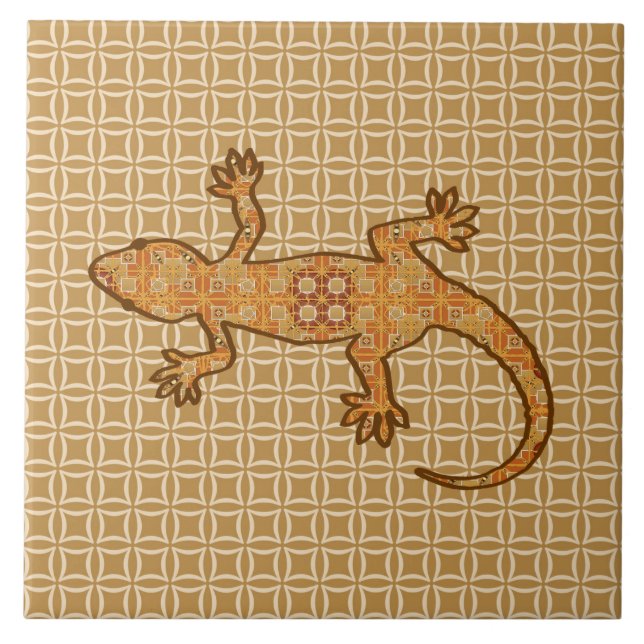 Tribal batik Gecko - rost, gult och tan Kakelplatta (Framsidan)
