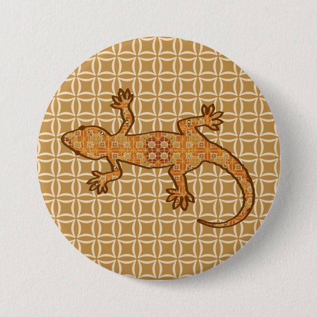 Tribal batik Gecko - rost, gult och tan Knapp (Framsida)