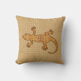 Tribal batik Gecko - rost, gult och tan Kudde
