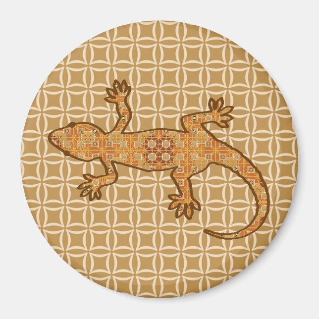 Tribal batik Gecko - rost, gult och tan Magnet (Framsidan)