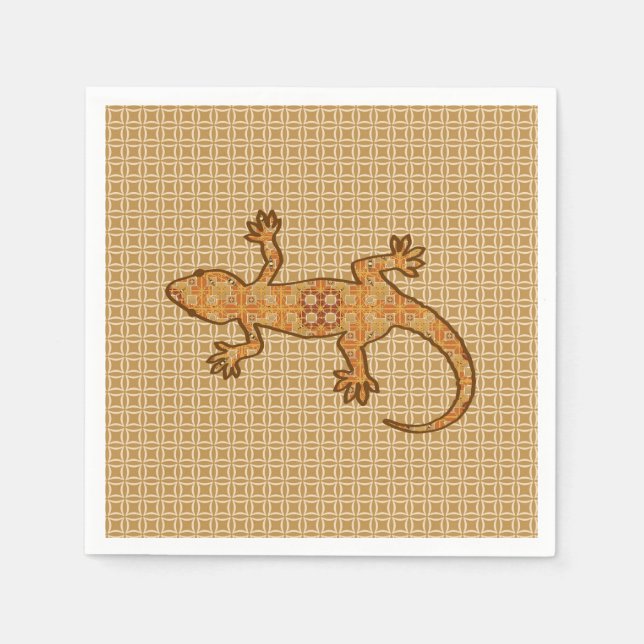 Tribal batik Gecko - rost, gult och tan Pappersservett (Framsidan)
