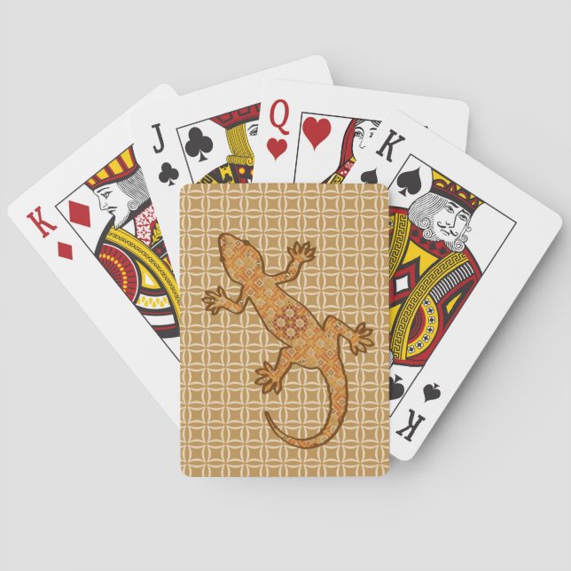 Tribal batik Gecko - rost, gult och tan Spelkort (Baksidan)