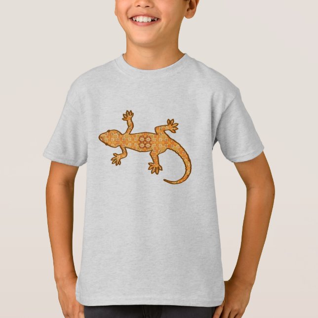 Tribal batik Gecko - rost, gult och tan T-shirt (Framsida)