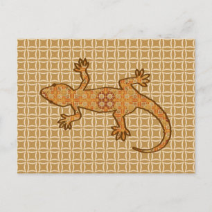 Tribal batik Gecko - rost, gult och tan Vykort