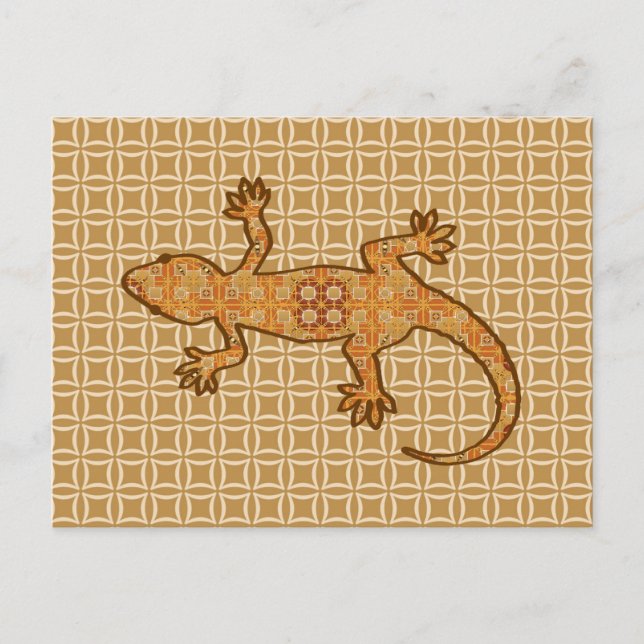 Tribal batik Gecko - rost, gult och tan Vykort (Framsida)