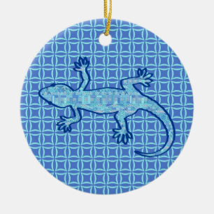 Tribal batik Gecko - soft denim blue Julgransprydnad Keramik