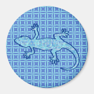 Tribal batik Gecko - soft denim blue Magnet