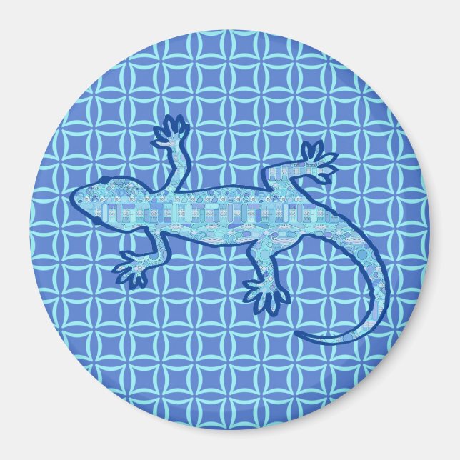 Tribal batik Gecko - soft denim blue Magnet (Framsidan)