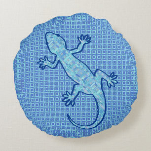 Tribal batik Gecko - soft denim blue Rund Kudde