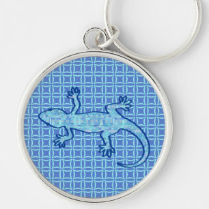 Tribal batik Gecko - soft denim blue Rund Silverfärgad Nyckelring