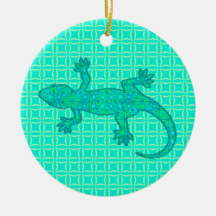 Tribal batik Gecko - turkos/peace Julgransprydnad Keramik