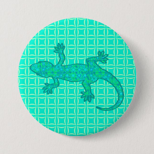 Tribal batik Gecko - turkos/peace Knapp (Framsida)