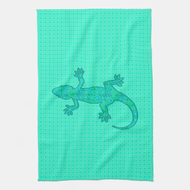 Tribal batik Gecko - turkos/peace Kökshandduk (Vertikal)