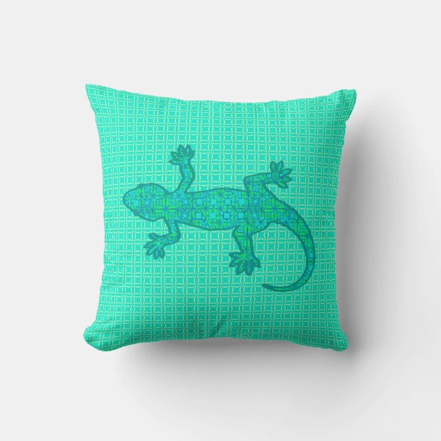 Tribal batik Gecko - turkos/peace Kudde (Framsida)
