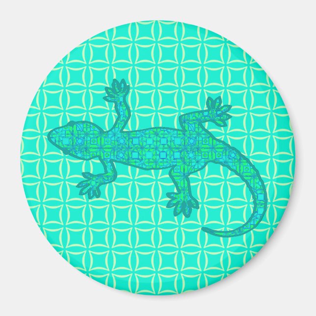 Tribal batik Gecko - turkos/peace Magnet (Framsidan)