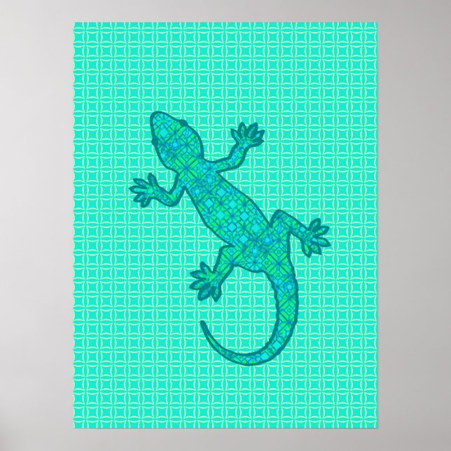 Tribal batik Gecko - turkos/peace Poster (Framsidan)