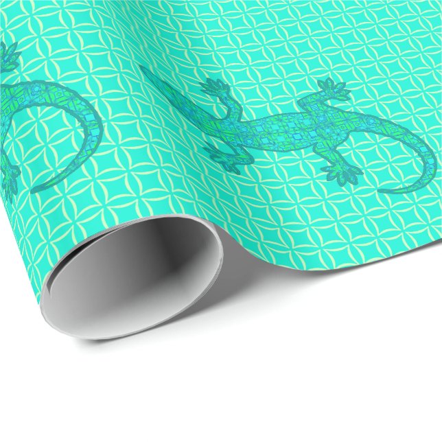 Tribal batik Gecko - turkos/peace Presentpapper (Rullad Hörn)