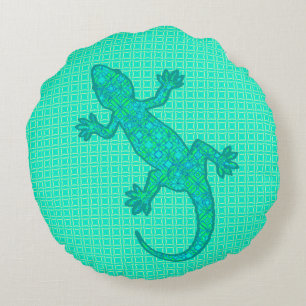 Tribal batik Gecko - turkos/peace Rund Kudde