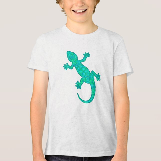 Tribal batik Gecko - turkos/peace Tee (Framsida)