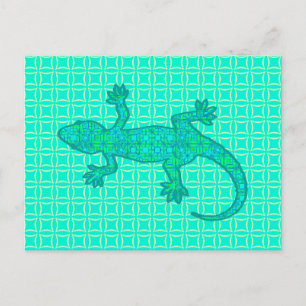 Tribal batik Gecko - turkos/peace Vykort