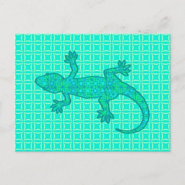 Tribal batik Gecko - turkos/peace Vykort (Framsida)