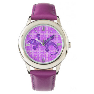 Tribal batik Gecko - violet och ametyst lila Armbandsur
