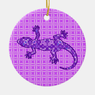 Tribal batik Gecko - violet och ametyst lila Julgransprydnad Keramik